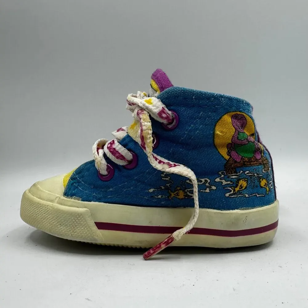 Vintage 1993 BARNEY Purple Dinosaur Lace Up Shoes Toddler Size 4 READ